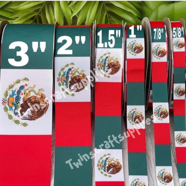 CRAFT SUPPLY. Mexico flag grosgrain ribbon. Mexican ribbon. Mexico flag ribbon. Cinta bandera  de mexico.
