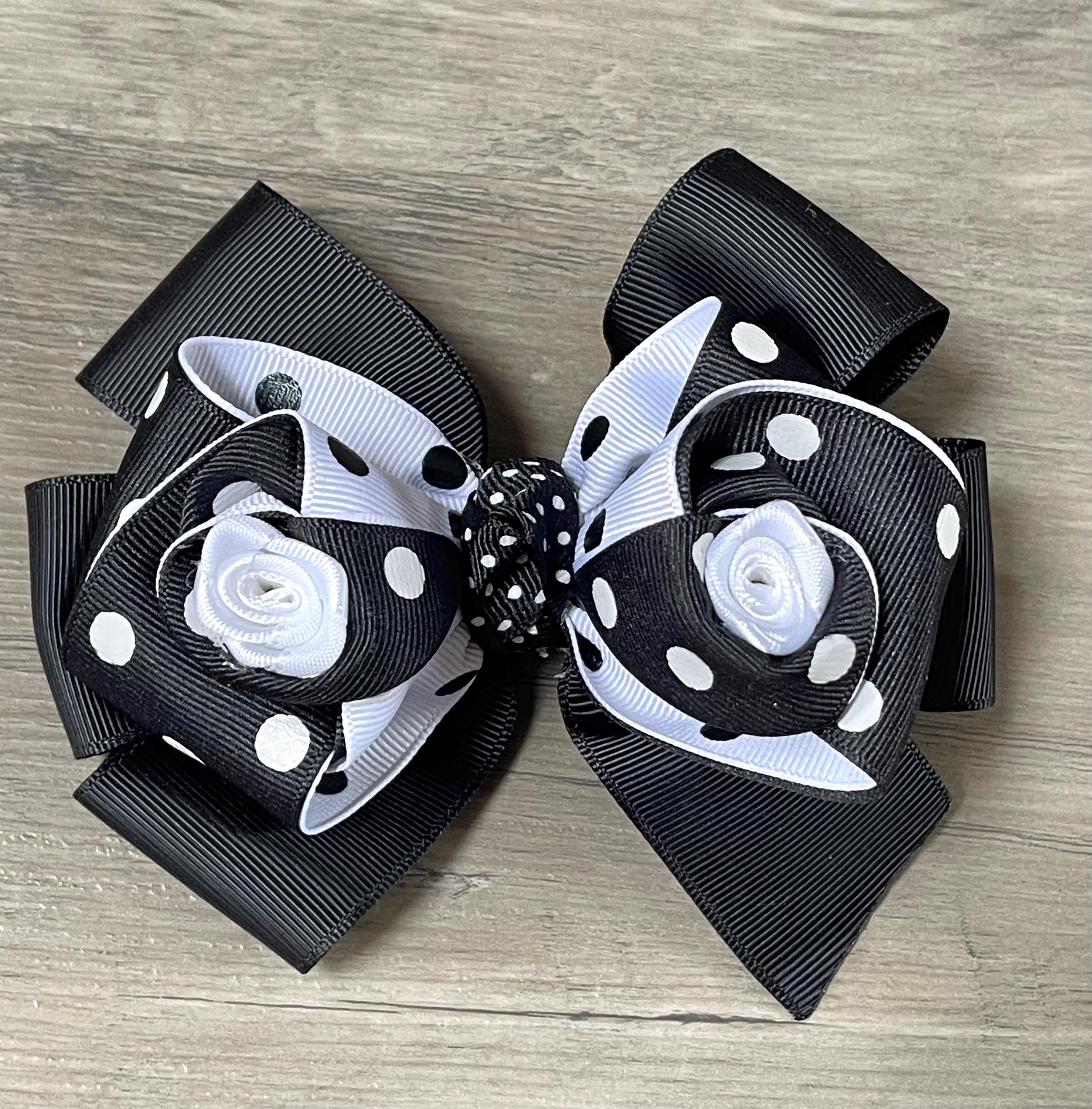 Elegant Black and White Polka Dot Hair Bow Polka dot bow hair clip | mat fashion main image 4