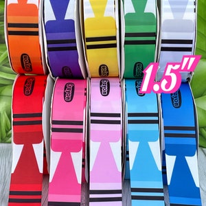CRAFT  SUPPLY. 1.5”. Colors crayons grosgrain ribbon. Crayons ribbon. Color Crayon ribbon. Colors pencils ribbons. School ribbons.