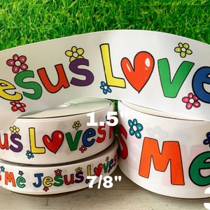 CRAFT SUPPLY Jesus loves me ribbon. Religious ribbon.Christian grosgrain ribbon. Christians ribbons . Bible ribbon. Christian ribbon.