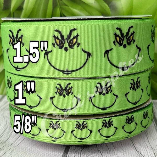 CRAFT SUPPLY. Green Christmas grosgrain ribbon. Christmas ribbon. Hair bow ribbon. Apple green Christmas ribbon.