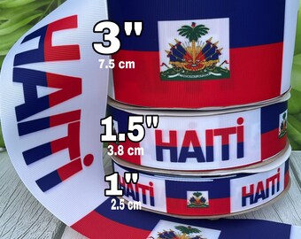 CRAFT SUPPLY. Haiti flag grosgrain ribbon. Haiti flag ribbon. Haiti ribbon. Haiti hair bow ribbon.