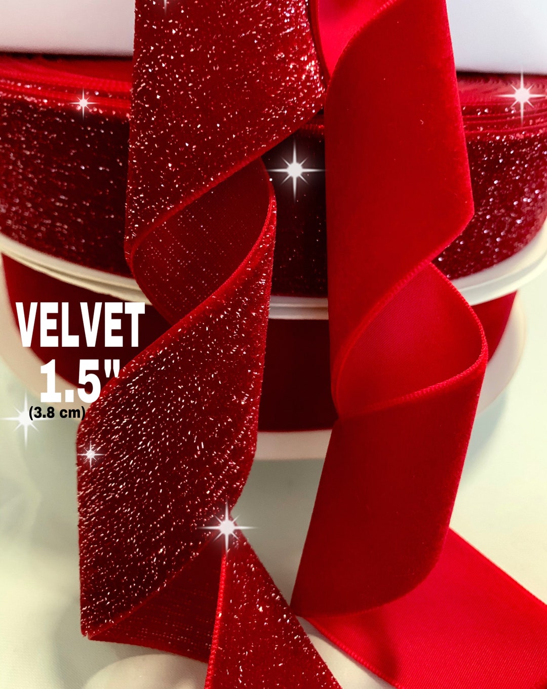 9 Rolls 90 Yards Red Glitter Velvet Ribbon 2 Trim Single Face Christmas  Bows