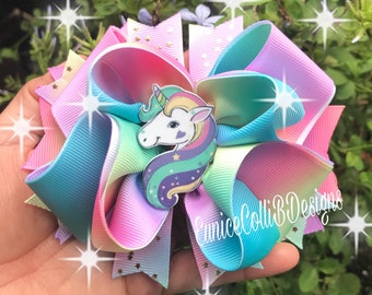 HANDMADE. Pastel ombre  Unicorn hair bow. Unicorn bow. Unicorn clip bow. Pastel color hair bow . Pastel ombre hair bow.