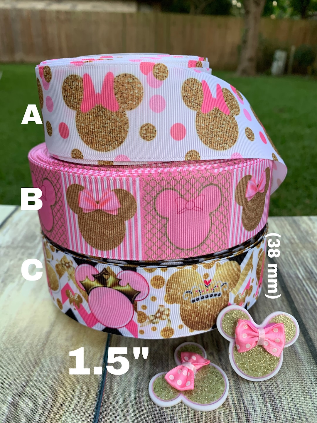 CRAFT SUPPLY 1.5 Pink Gold Printed Grosgrain Ribbon. Etsy