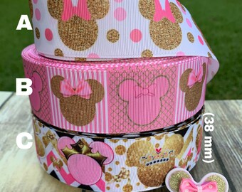 7/8 Pink /gold Minnie Mouse Grosgrain Ribbon 3 Yards - Etsy