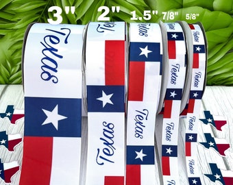 CRAFT SUPPLY. 3”, 1.5" , 7/8" Texas flag grosgrain ribbon. Texas hair bow ribbon. Texas flag ribbon.Texas state ribbon.