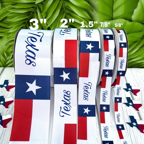 CRAFT SUPPLY. 3”, 1.5" , 7/8" Texas flag grosgrain ribbon. Texas hair bow ribbon. Texas flag ribbon.Texas state ribbon.