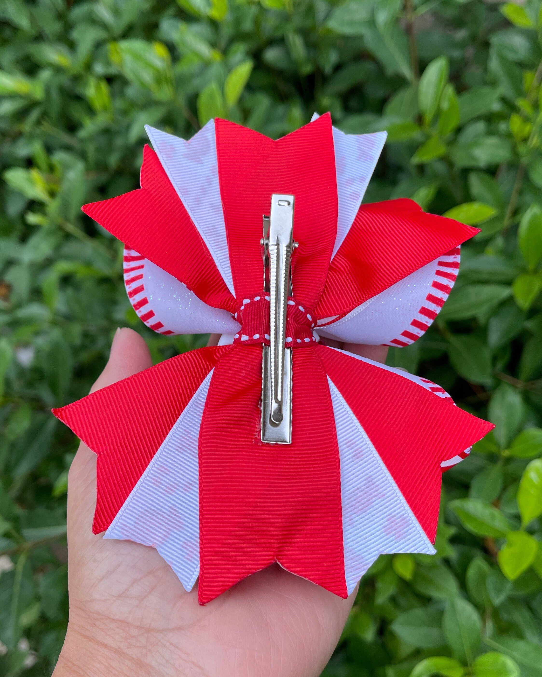 HANDMADE. Candy Cane Hair Bow. Christmas Hair Bow. White and Red ...