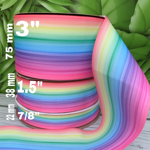 CRAFT SUPPLY  3”,1.5" ,7/8”pastel ombre grosgrain ribbon. Rainbow ribbon. Rainbow grosgrain. Pastel colors ribbons. Pastel rainbow ribbon.