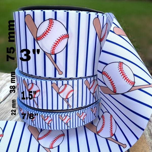 CRAFT SUPPLY. Baseball BLUE stripes grosgrain ribbon.baseball ribbon . Baseball ribbons. Sport ribbon.