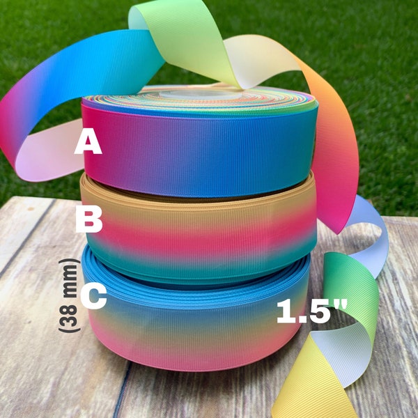 CRAFT SUPPLY . 1.5" ombre grosgrain ribbon.pastel ombre  ribbon. Rainbow ribbons. Rainbow grosgrain. Pastel color ribbon.