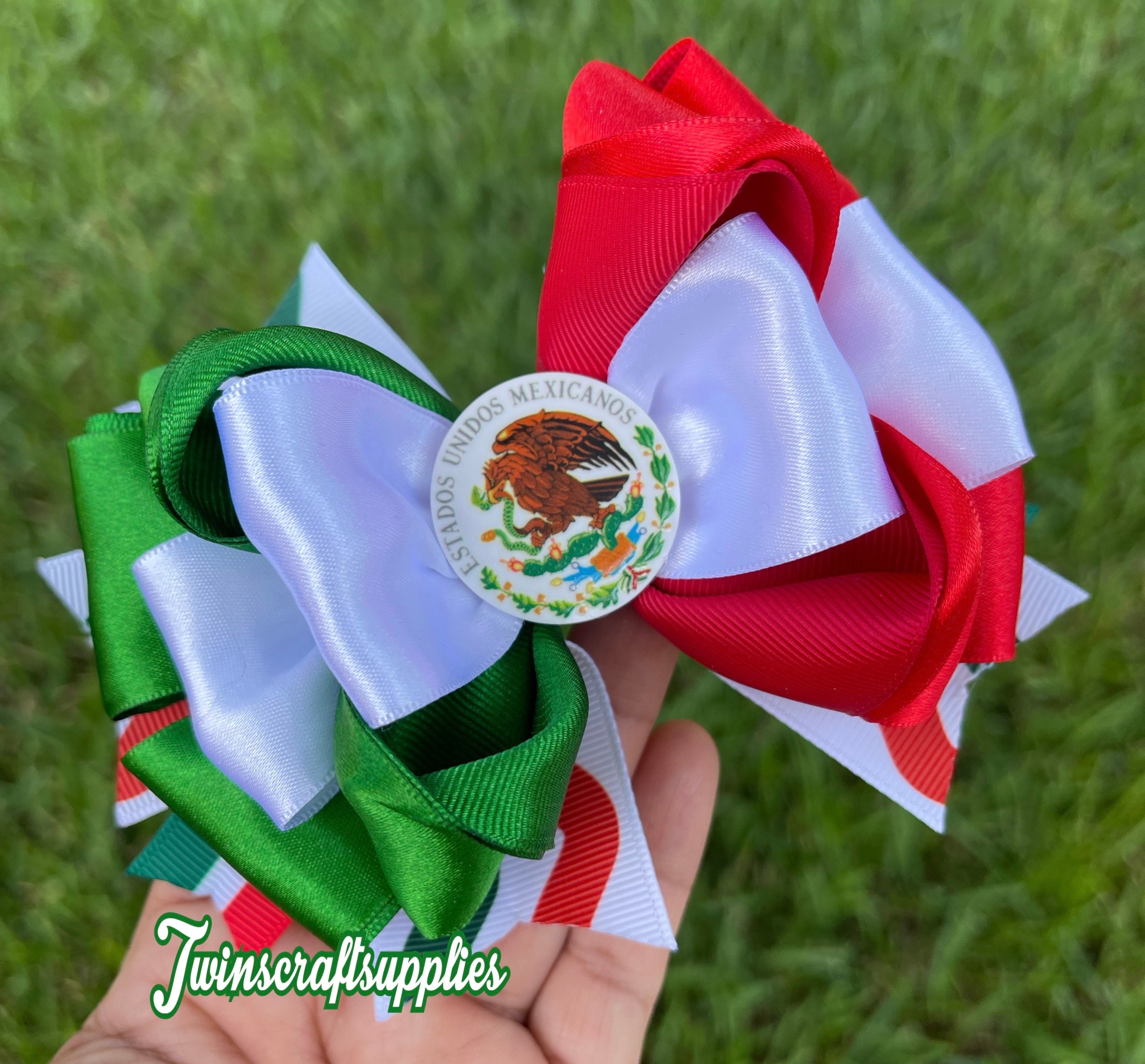 TwinsCraftSupplies HANDMADE.Mexico Flag Hair Bow. Mexico Hair Bow . Mexico Bow. Mexico Clip Bow. Moño Mexicano. Mexican Hair Bow.
