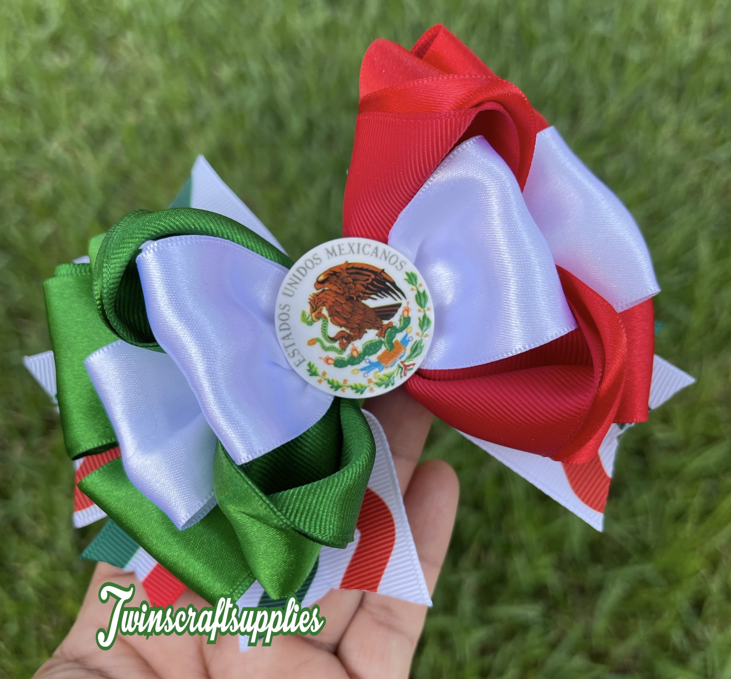 Handmade.mexico Flag Hair Bow. Mexico Hair Bow . Mexico Bow  display picture 2