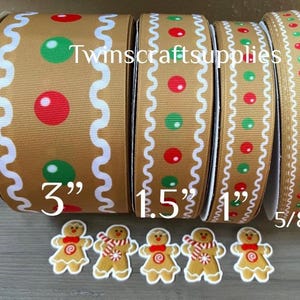 CRAFT SUPPLY. Gingerbread grosgrain ribbon. Gingerbread ribbon. Christmas ribbon. Christmas cookie ribbon.