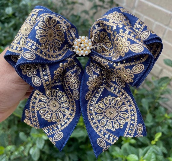 Navy Blue and Silver Hair Bow. Navy Blue, White and Silver  display picture 1