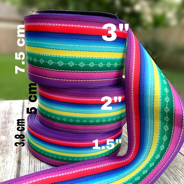 CRAFT SUPPLY. 3",2”,1.5"Serape ribbons. 5 de mayo grosgrain ribbon .ethnic blanket ribbon. mexican ribbon.fiesta mexicana ribbons.