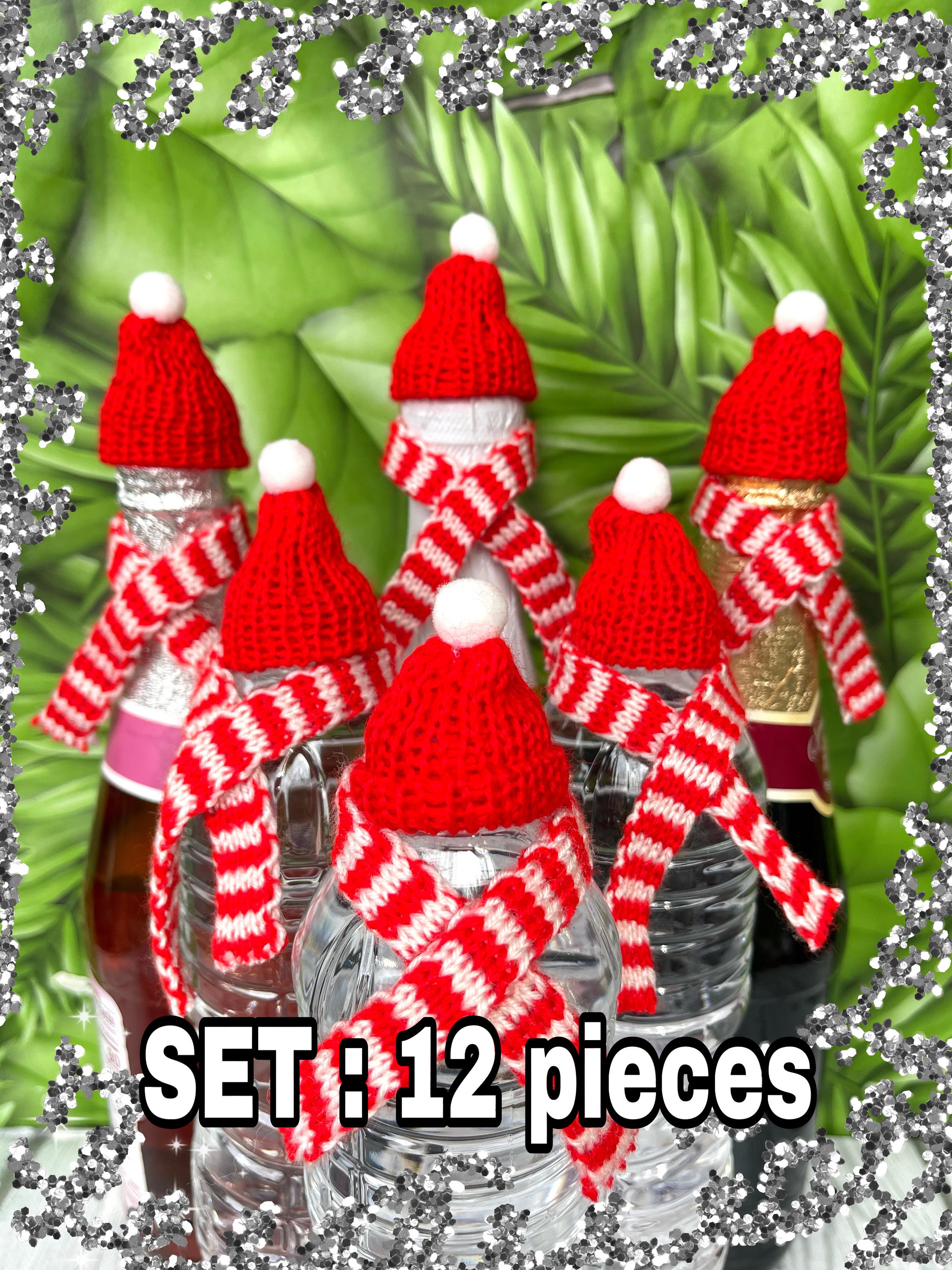 VICASKY 60Pcs Mini Knit Scarf Mini Snowman Scarf Christmas Knit Scarf Wine  Bottle Scarves Miniature Snowman Accessories