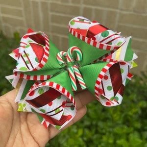 HANDMADE. Candy Cane Hair Bow. Christmas Hair Bow. White and Red ...