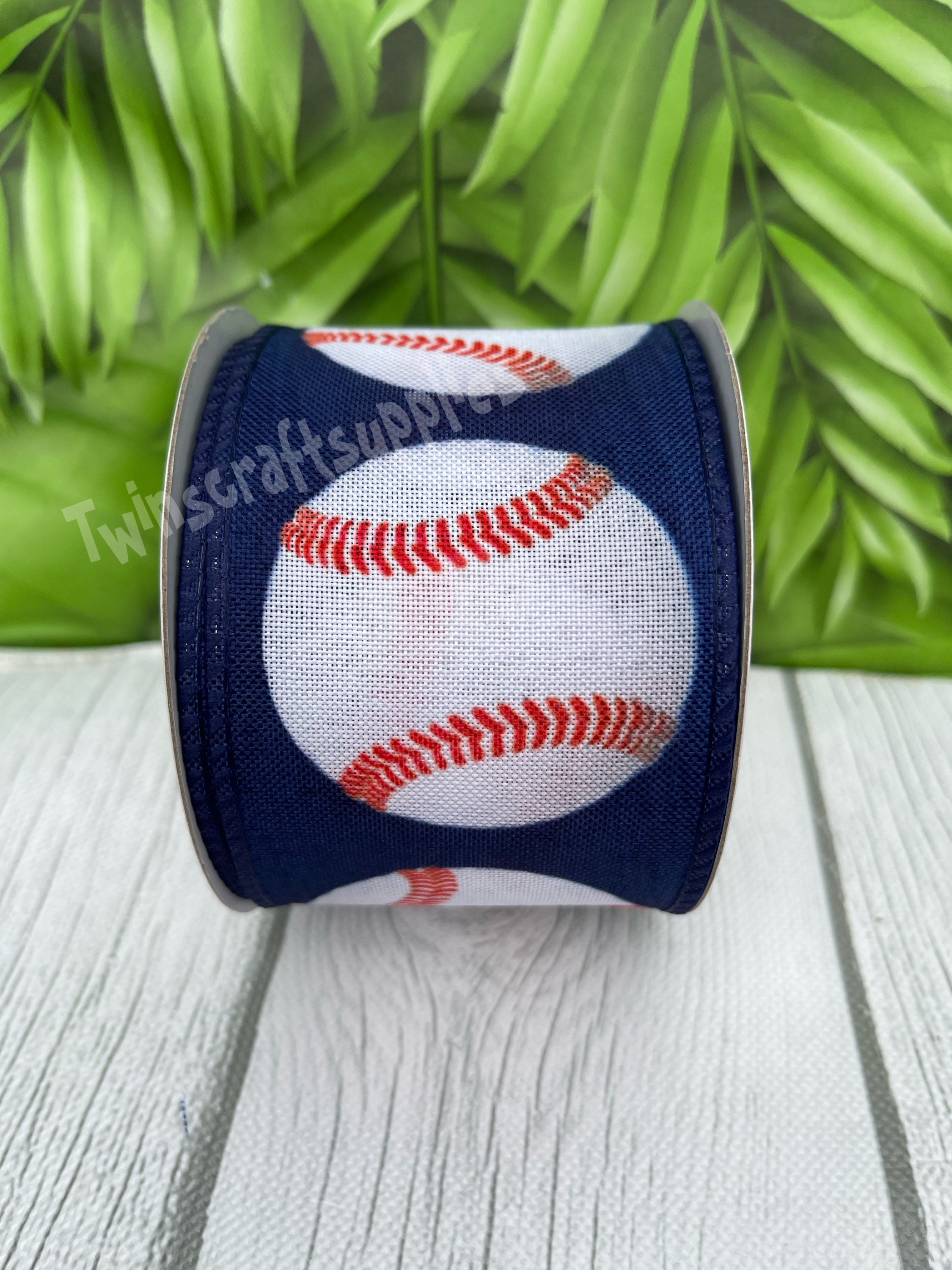 Kuscul 5 Rolls Baseball Wired Edge Ribbon 2.5 Inches x 25 Yard Sport Ball  Ribbon Sport Stitching Satin Wired Ribbon for Sport Team Party Decor Gift