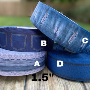 CRAFT SUPPLY 1.5”Denim printed grosgrain ribbon. Denim ribbon, jeans grosgrain ribbon. Jeans printed ribbon . Jeans ribbon .