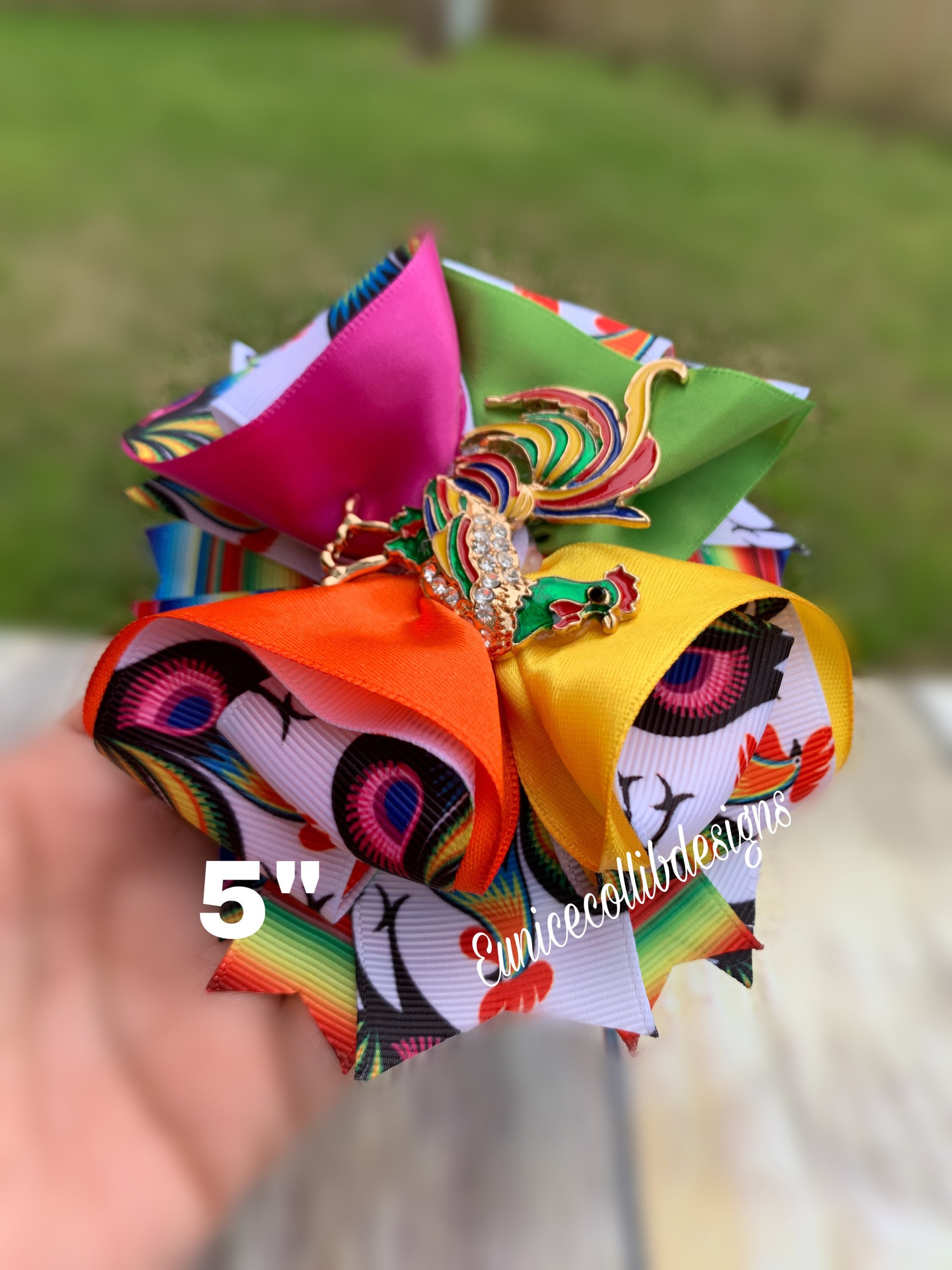 Folkloric hair bow. Mexican hairbow. Rooster hair bow . Folk Etsy