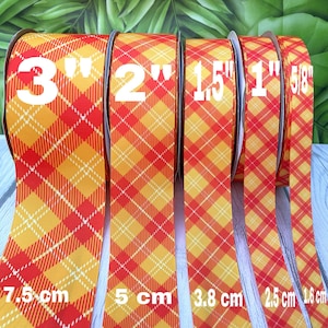 CRAFT SUPPLY. Orange yellow plaid grosgrain ribbon. Autumn grosgrain ribbon. Thanksgiving ribbon. Fall ribbon. Orange yellow plaid ribbon.