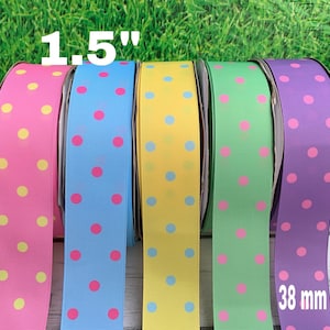 CRAFT SUPPLY 1.5” Spring polka dots grosgrain ribbon . Easter ribbons. Spring dots ribbons. Dots ribbon. Pastel dots ribbon. Easter ribbon.