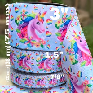 CRAFT SUPPLY 3”,1.5" , 7/8"Unicorn grosgrain ribbon. Unicorn ribbon. Unicorn hair bow ribbon.