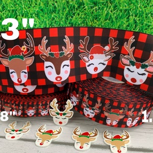 CRAFT SUPPLY. Christmas ribbon. Reindeer ribbon . Scottish ribbons . Red tartan plaid ribbon. Red Buffalo  ribbon.Buffalo plaid ribbon.