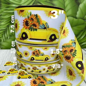 CRAFT SUPPLY grosgrain ribbon.1.5&quot;Sunflower grosgrain ribbon. Sunflower ribbon. Flowers ribbon .