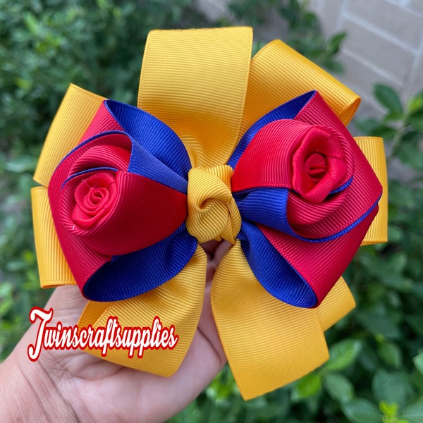 HANDMADE. Colombia hair bow. Yellow red and blue hair bow. Ecuador  hair bow. Venezuela hair bow .