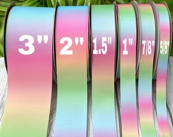 Pastel Rainbow Ombre Ribbon 3/8 inch 9mm Grosgrain Ribbon