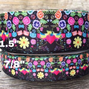 CRAFT SUPPLY 1.5&quot;, 7/8&quot; Ethnic flowers grosgrain ribbon. Fiesta Mexican grosgrain ribbon .fiesta mexican ribbons. Flowers ribbon.