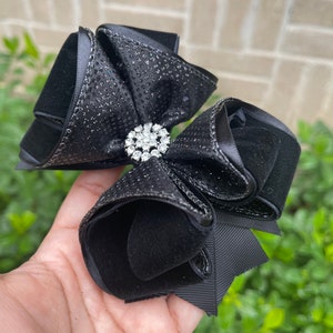 HANDMADE Black Velvet Hair Bow.glitter Black Hair Bow. Black 