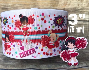 CRAFT SUPPLY. 3" Cheerleader grosgrain ribbon. Cheerleader ribbon. Sport ribbon. Cheer ribbon.