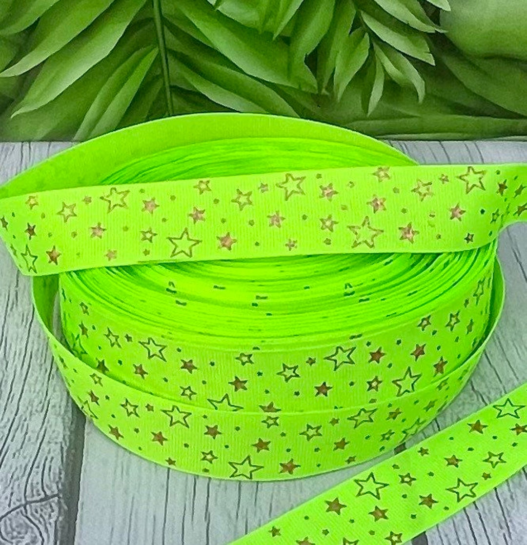 CRAFT SUPPLY. Foil Gold Stars on Green Neon Grosgrain Ribbon. Stars ...