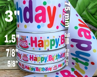 CRAFT  SUPPLY. grosgrain ribbon.birthday grosgrain ribbon. birthday ribbon . Birthday party ribbon.