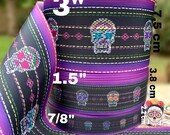 3 , 1.5 , 7 8 Dia de los muertos ribbon. folkloric ribbon . Halloween ribbon . Mexico ribbons. Folkloric grosgrain. Mexican ribbons.