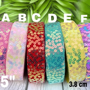 CRAFT SUPPLY  1.5” sequin flowers ribbon. Purple sequin flowers ribbon. Pink sequin flowers ribbon hair bow ribbons.