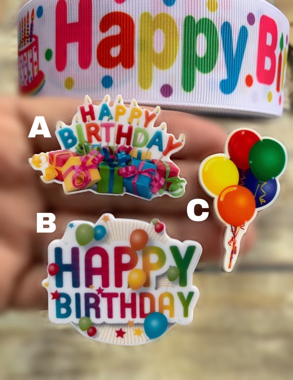 CRAFT SUPPLY . Birthday hair bow center piece. birthday embellishment, birthday cabochon. Birthday resin.