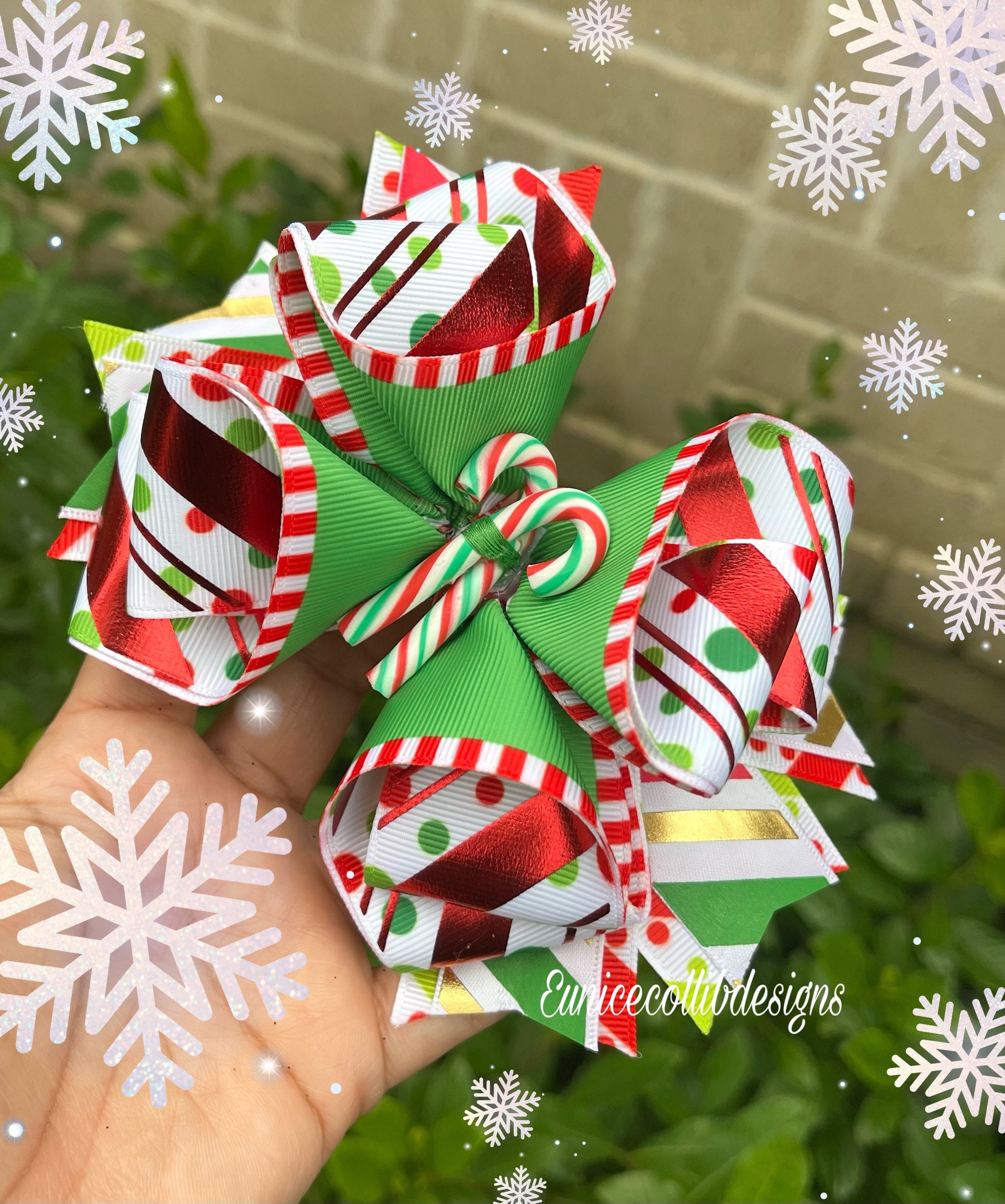 HANDMADE. Candy Cane Hair Bow. Christmas Hair Bow. White and Red ...