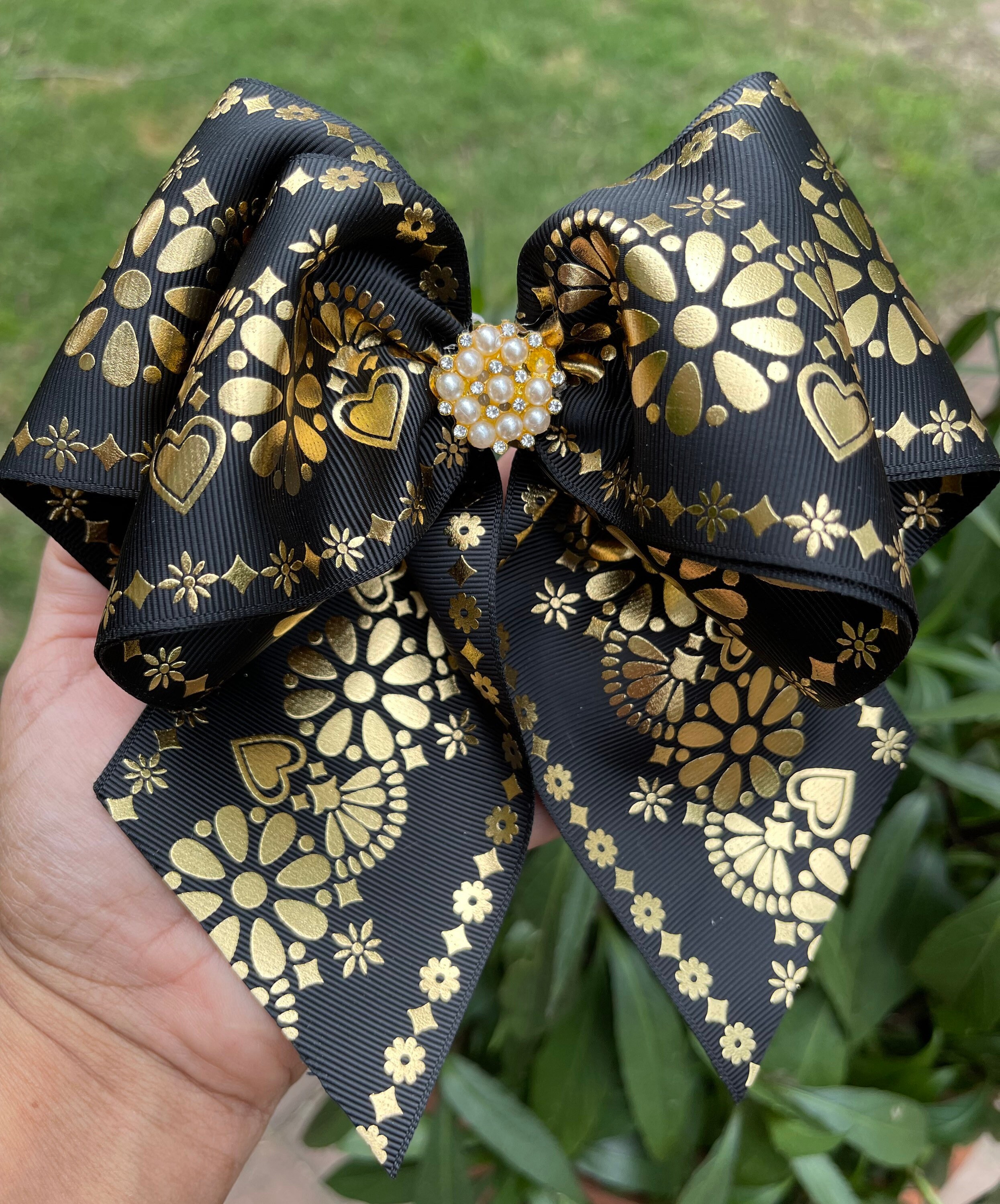 HANDMADE. Black and Gold Hair Bow. Black Mariachi Hair Bow  display picture 2