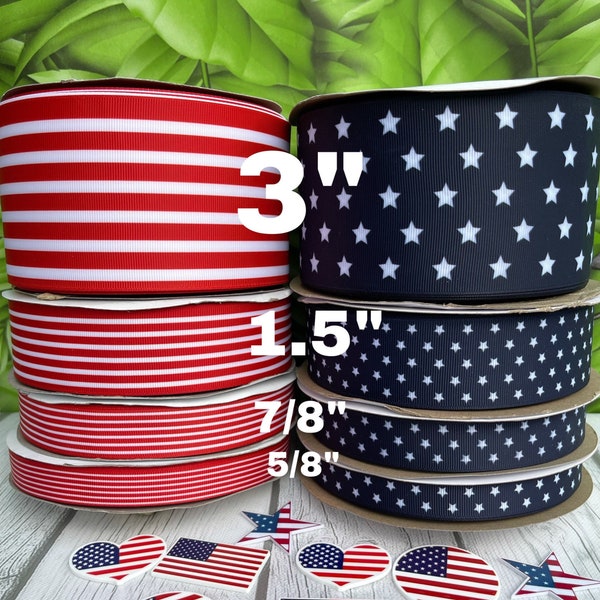 CRAFT SUPPLY USA flag ribbon. 7 Red stripes ribbon.4th of July ribbon. Patriotic ribbon.Stars ribbon.Usa ribbons.