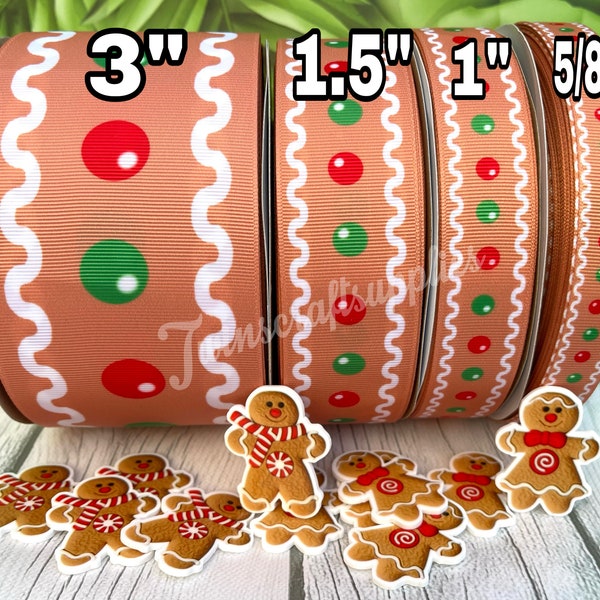 CRAFT SUPPLY. Gingerbread grosgrain ribbon. Gingerbread ribbon. Christmas ribbon. Christmas cookie ribbon.