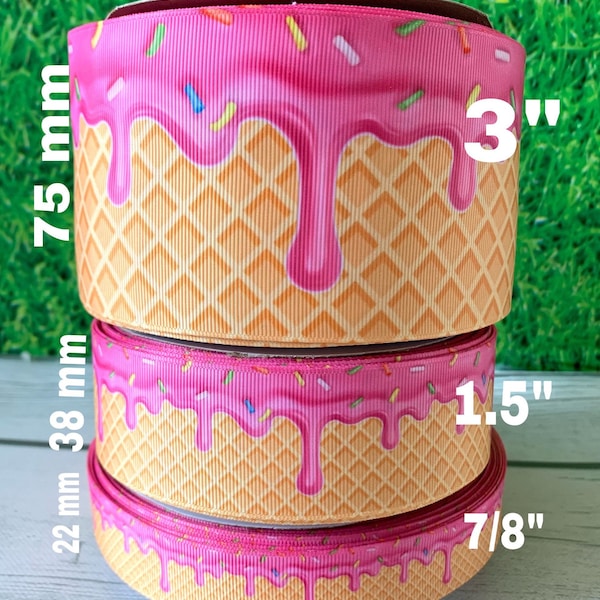 CRAFT  SUPPLY . 1.5" ice cream grosgrain ribbon. Ice cream ribbon. Ice cone ribbon. Hair bow grosgrain ribbons.