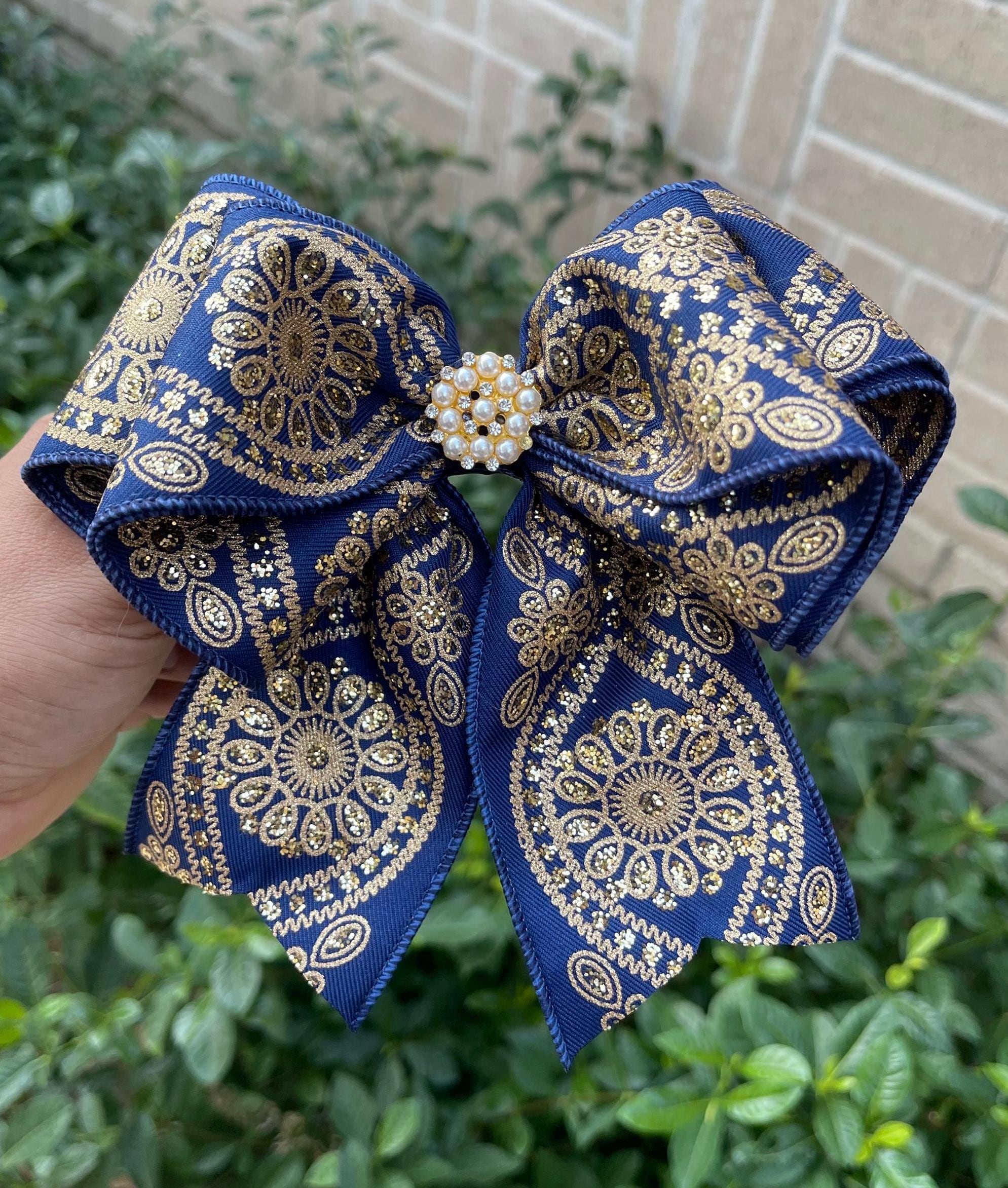 Brianna Cannon Elegant Navy Blue Embellished Hair Bow It main image 2
