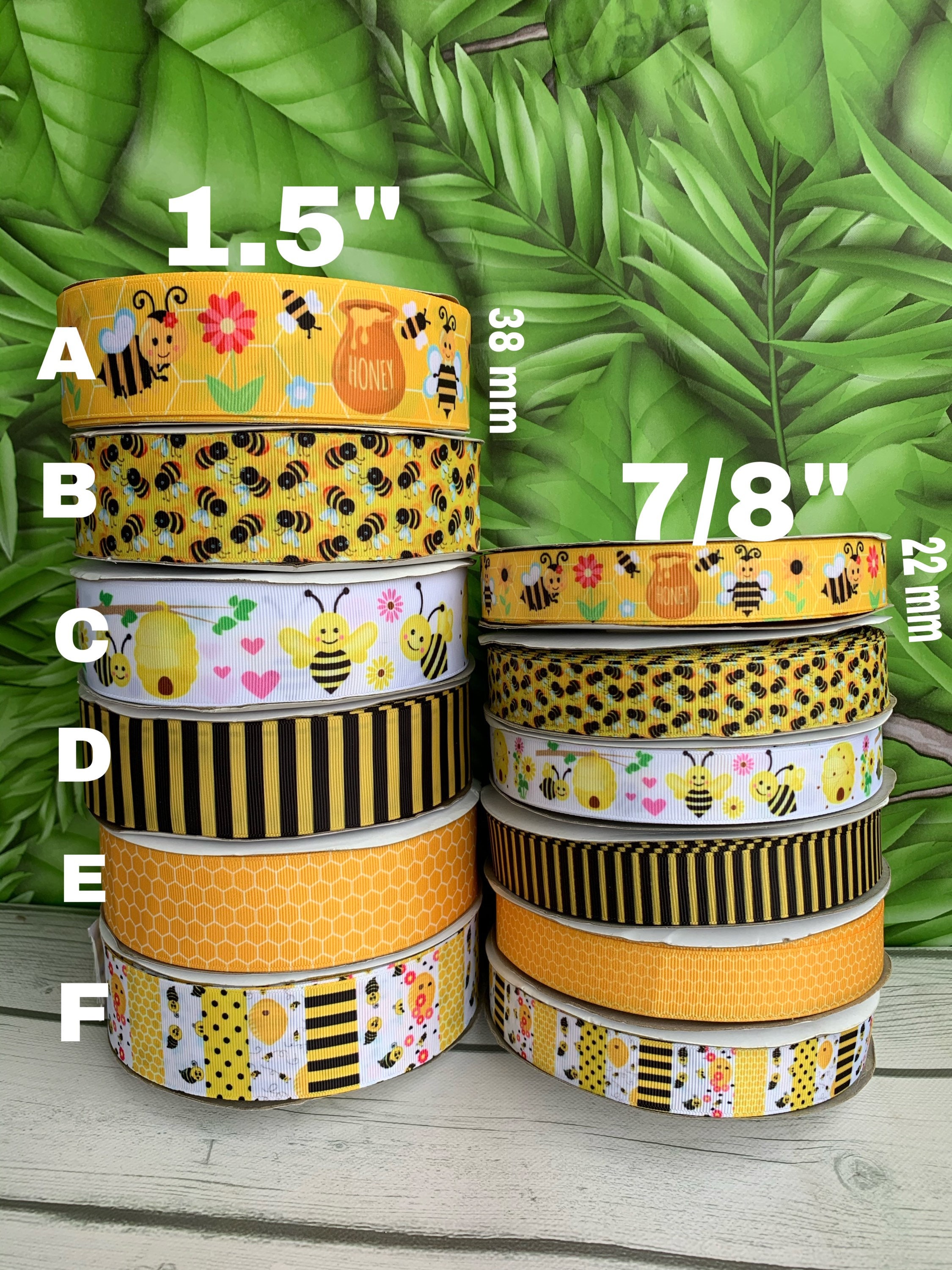 Wired Canvas Bumble Bee Print 2 1/2″ wide Ribbon – Mum Supplies.com