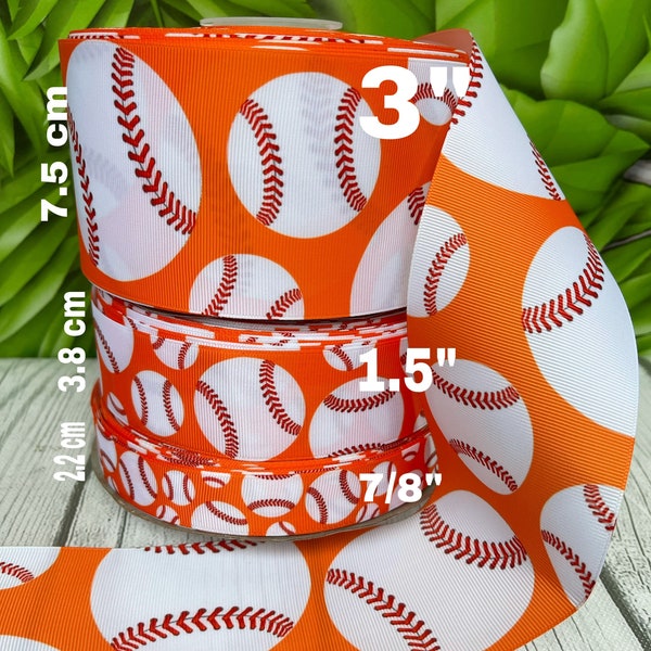 CRAFT SUPPLY . Orange baseball grosgrain ribbon.baseball ribbon . Orange Baseball ribbon . Sport ribbon. Houston baseball ribbon.