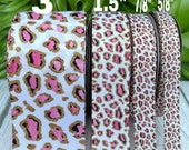 CRAFT SUPPLY .pink Leopard Ribbon. Pink Cheetah Ribbon. Pink